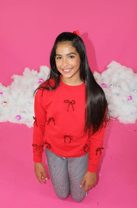 Paper Flower Bow Applique Sweatshirt | Barbados Cherry