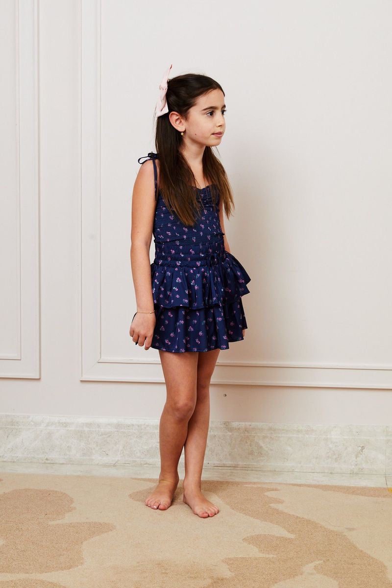Theme Willow Satin Navy Rose Skort