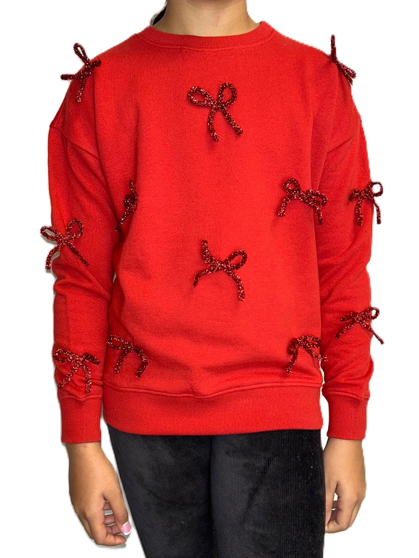 Paper Flower Bow Applique Sweatshirt | Barbados Cherry