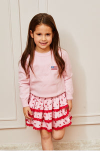 Theme Gemma Satin Pink Rose Mini Skirt with Red Lace