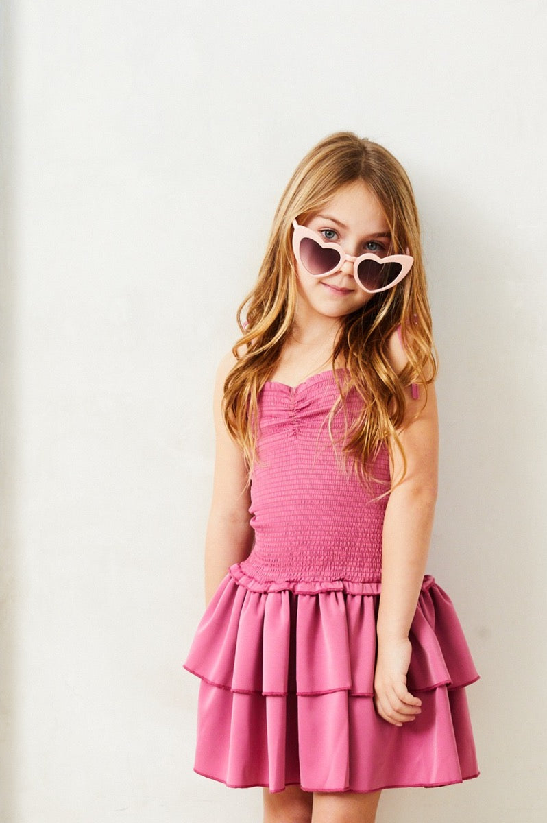 Theme Lola Satin Smocked Ruffle Dress - Rose