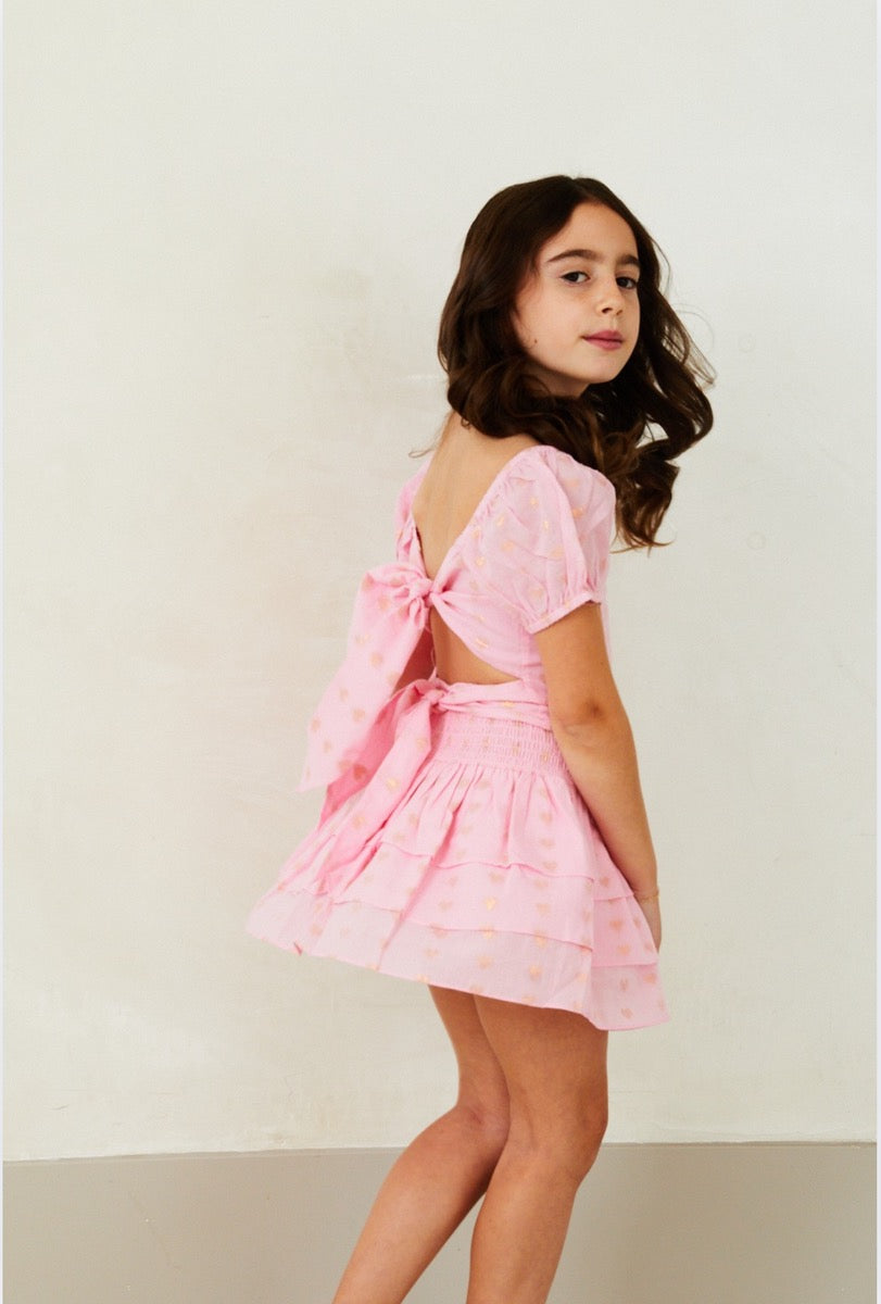 Theme Noa Lurex Heart Tie Back Top | Ballet Pink