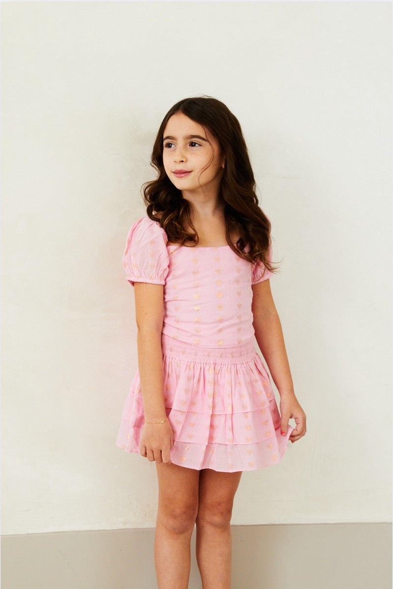 Theme Noa Lurex Heart Tie Back Top | Ballet Pink