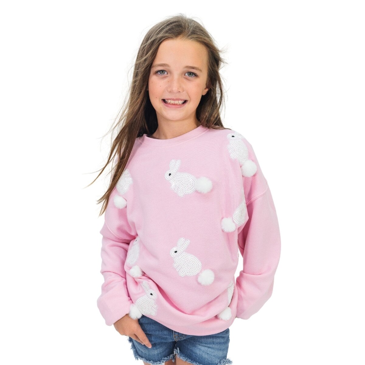 Jane Marie Kids Hoppy Easter Pale Pink Crew Neck Sweatshirt