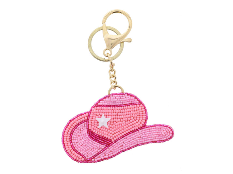 Jane Marie Multi Pink Beaded Cowboy With Star Accent Key Chain