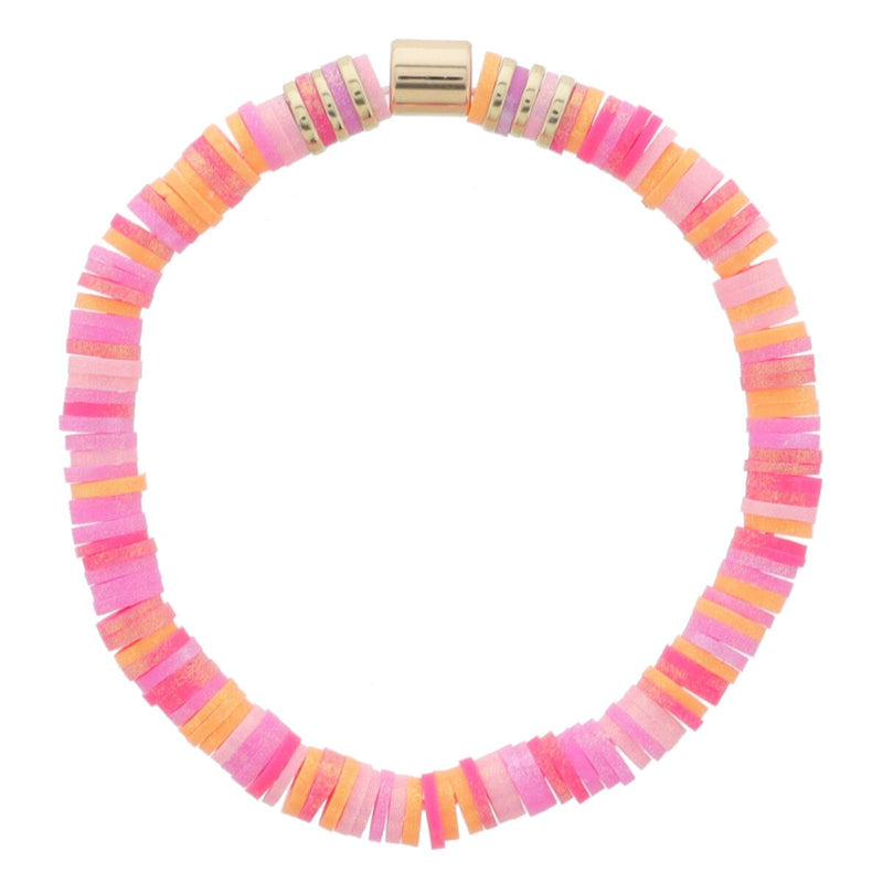 Kids Multi Pinks and Orange Iridescent Rubber Sequins with Gold Bead Accents Bracelet