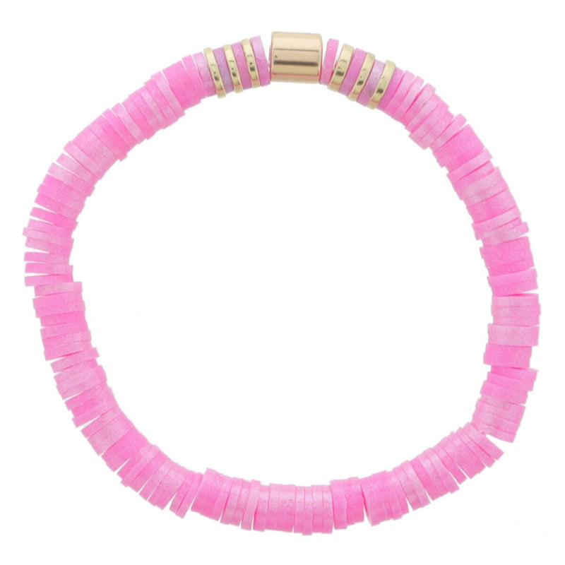 Kids Pink Iridescent Rubber Sequins with Gold Bead Accents Bracelet