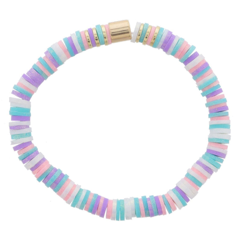 Kids Turquoise, Light Pink, White, Lavender Iridescent Rubber Sequins with Gold Beads Bracelet