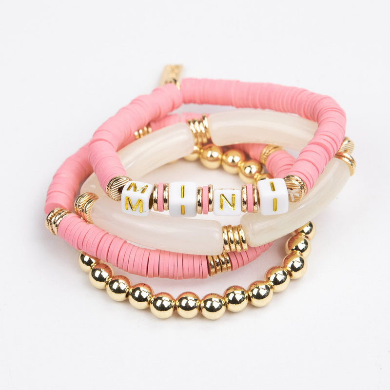 Le La Lo Mini Tubular Beaded Bracelet Set | Child Pink