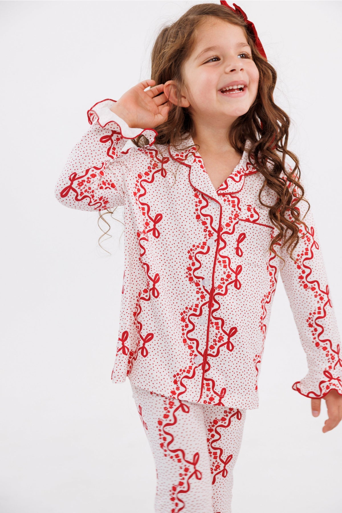 In My Jammers Vintage Bows and Blossoms Girls' Long Sleeve Ruffle Flare Set