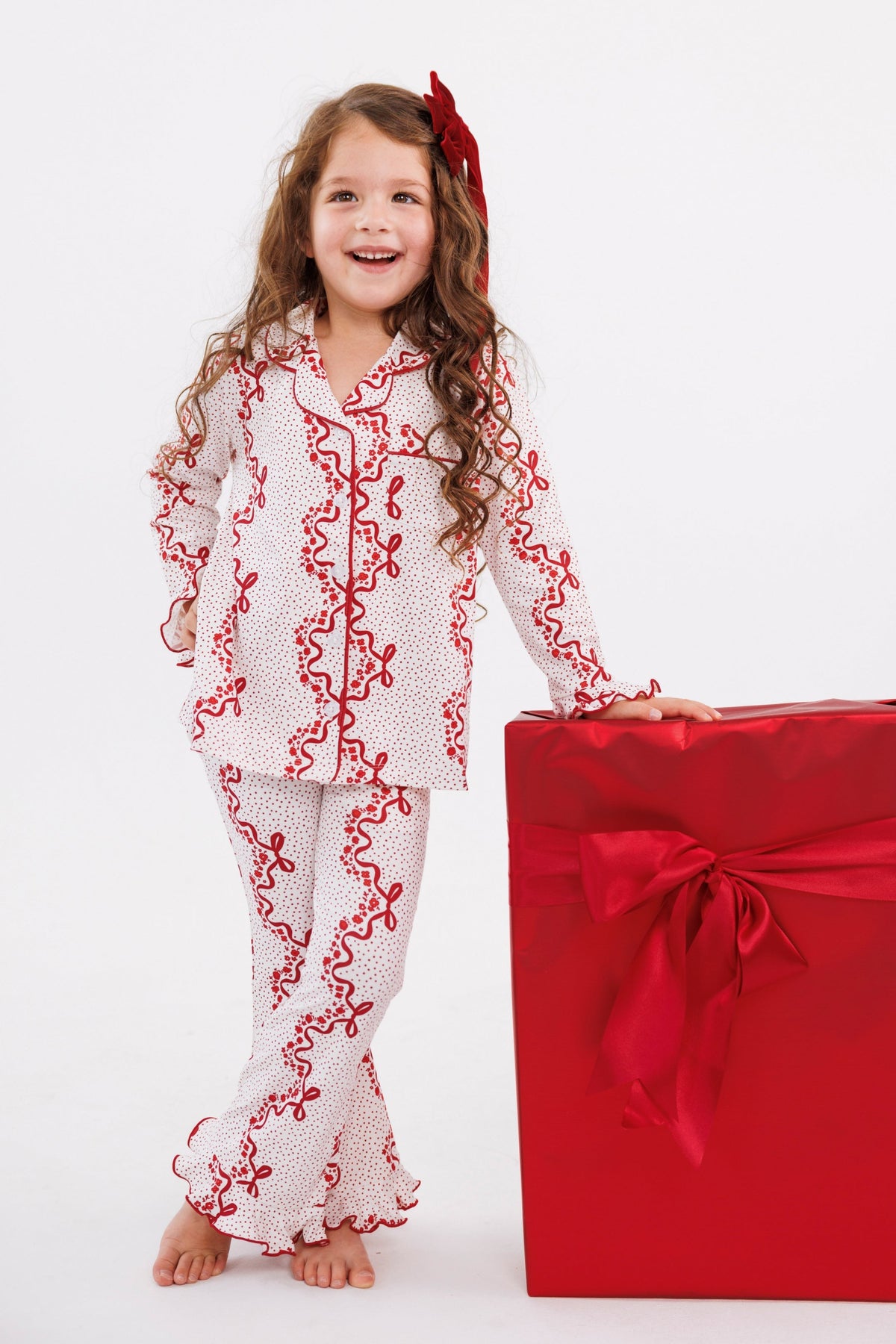 In My Jammers Vintage Bows and Blossoms Girls' Long Sleeve Ruffle Flare Set