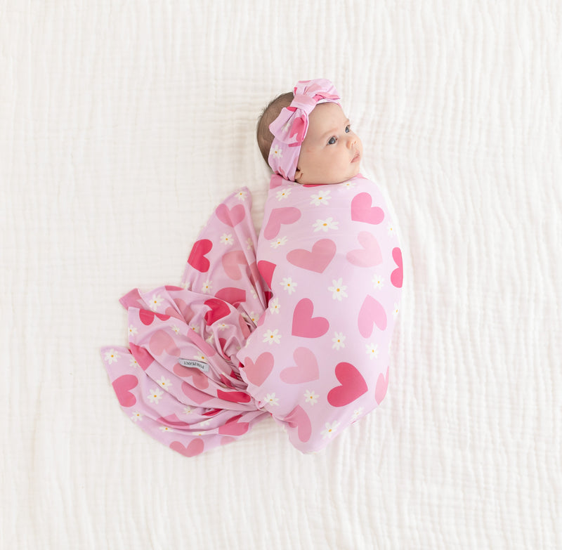 Posh Peanut Daisy Love Infant Swaddle & Headwrap Set