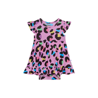 Electric Leopard - Capsleeve Basic Ruffled Bodysuit Dress