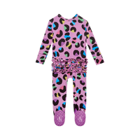 Electric Leopard - Footie Ruffled Zippered One Piece