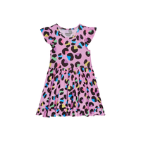 Electric Leopard - Cap Sleeve Ruffled Twirl Dress