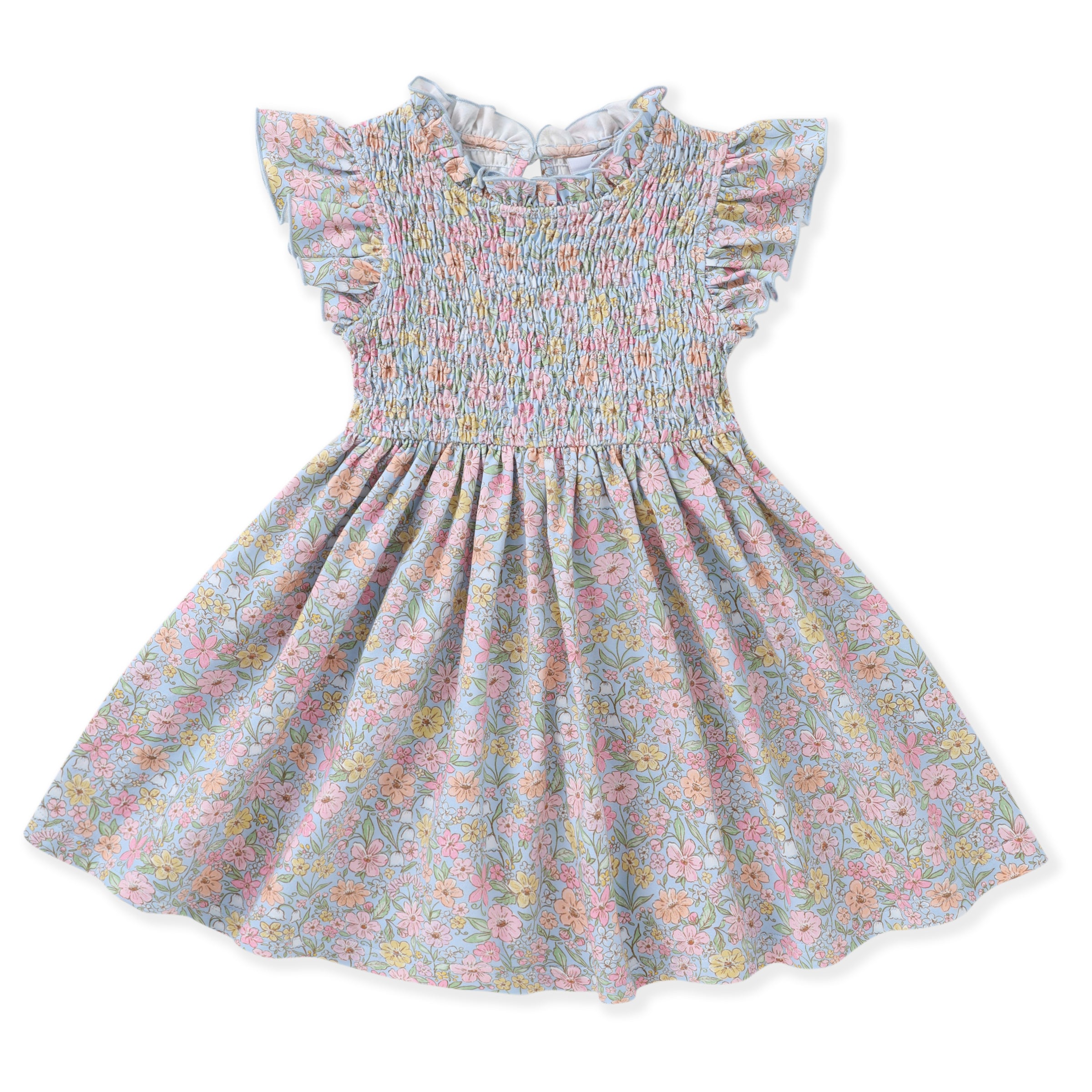 Watercolor Garden Smock Flutter Dress
