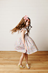 Watercolor Garden Smock Flutter Dress