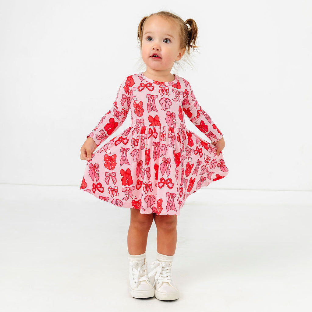 In My Jammers Valentine's Bow Long Sleeve Twirl Dress