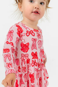 In My Jammers Valentine's Bow Long Sleeve Twirl Dress