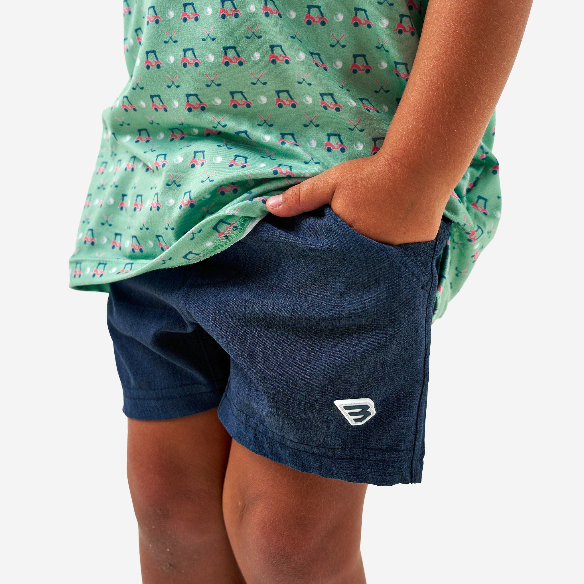 Burlebo Youth Athletic Short | Heather Navy | American Flag Liner