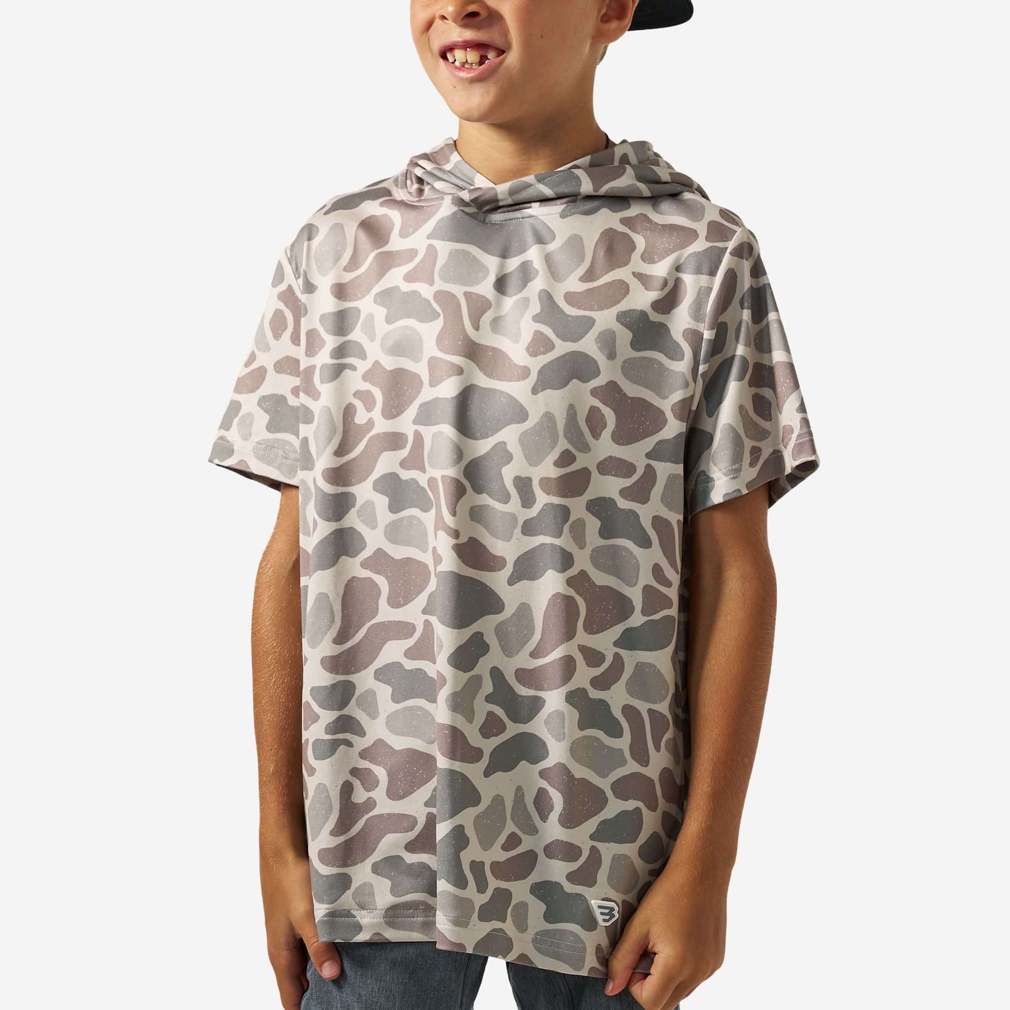 Burlebo Youth Short Sleeve Performance Hoodie | Classic Deer Camo