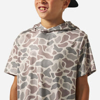 Burlebo Youth Short Sleeve Performance Hoodie | Classic Deer Camo