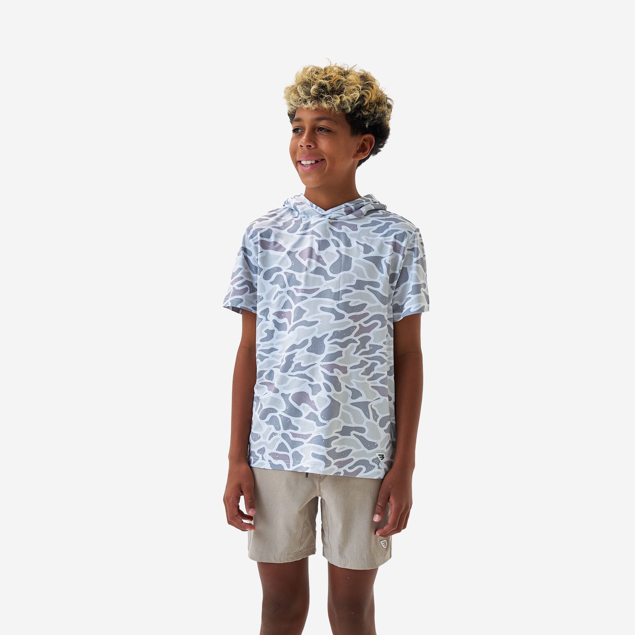 Burlebo Youth Short Sleeve Performance Hoodie | White Camo