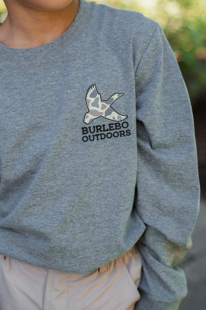 Burlebo Youth Tee - Camo Hunting Dog - Dark Heather Grey - L/S