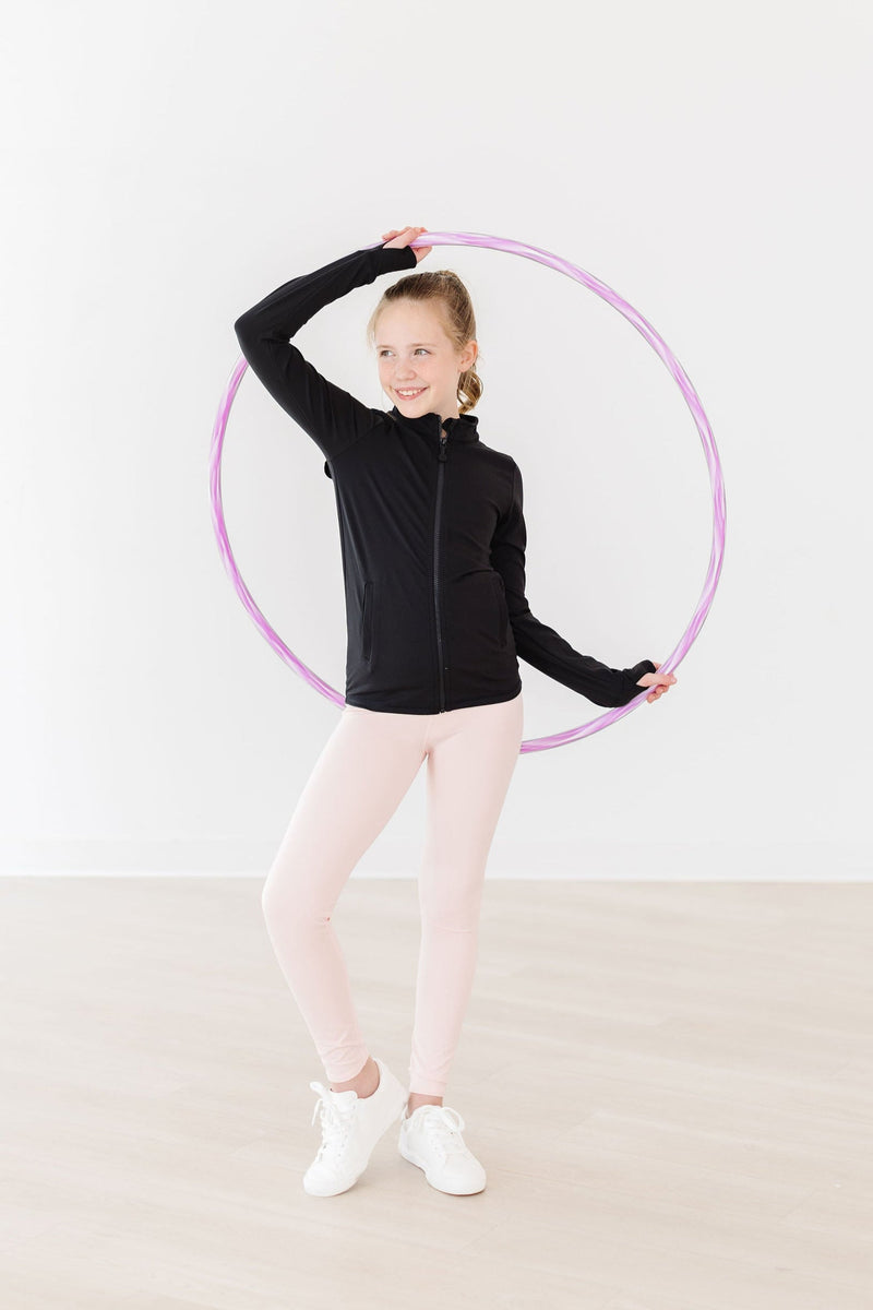Mila & Rose Balanced Black Full-Zip Ruffle Active Jacket