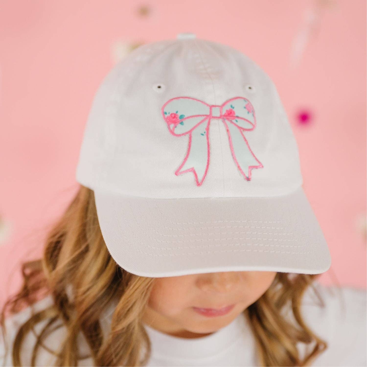 Sky Blue Floral Bow Patch Baseball Hat - Hair Accessories