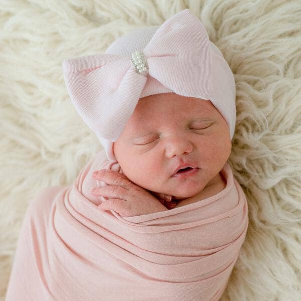 Newborn Pink Bow Pearl Rhinestone Center: Newborn / Pink