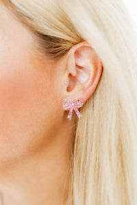 Sophia Bow Earrings - Pink Glitter