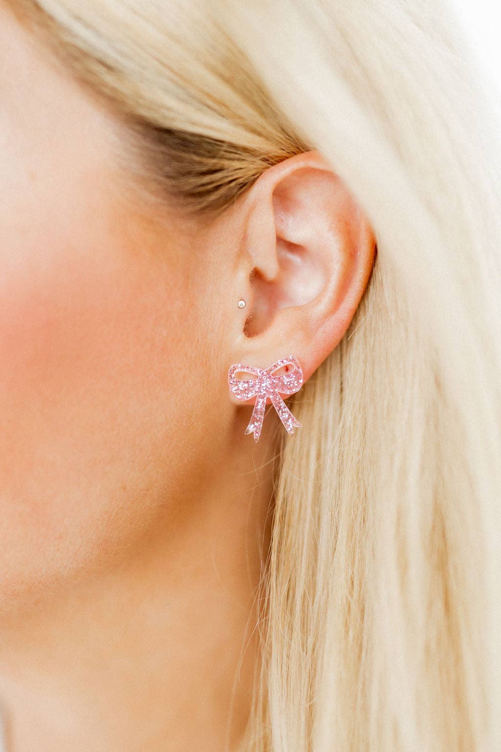 Sophia Bow Earrings - Pink Glitter