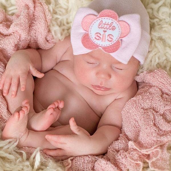 PINK LITTLE SIS Big Bow Hospital Baby Girl Hat