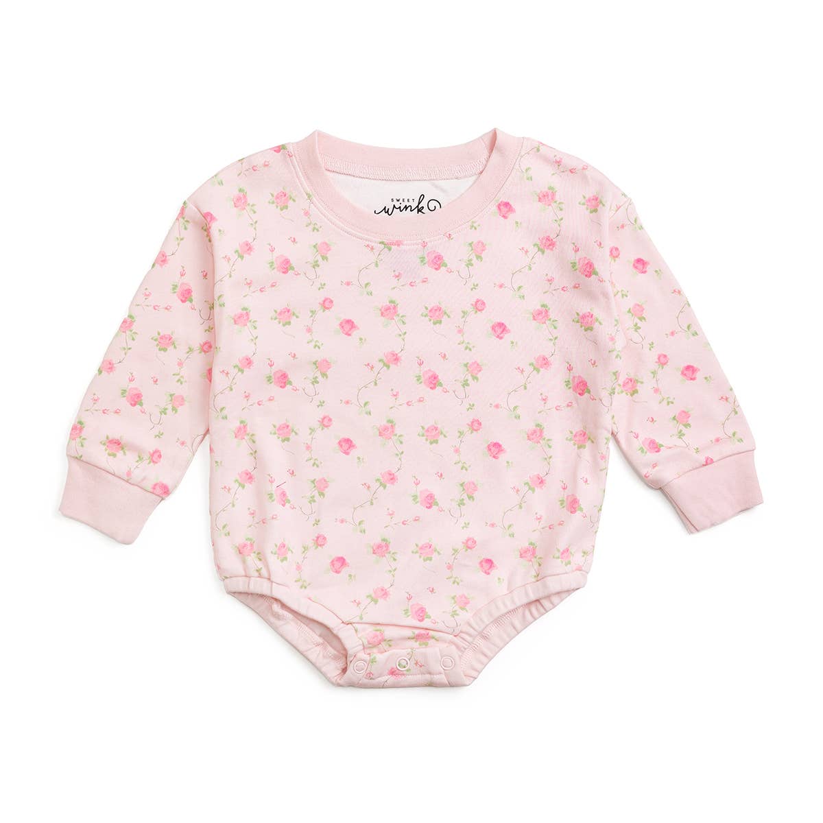 Pink Rose Long Sleeve Romper - Pink - Baby Clothing