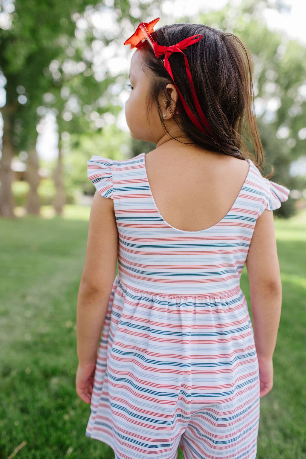Macie Romper in Patriotic Stripe