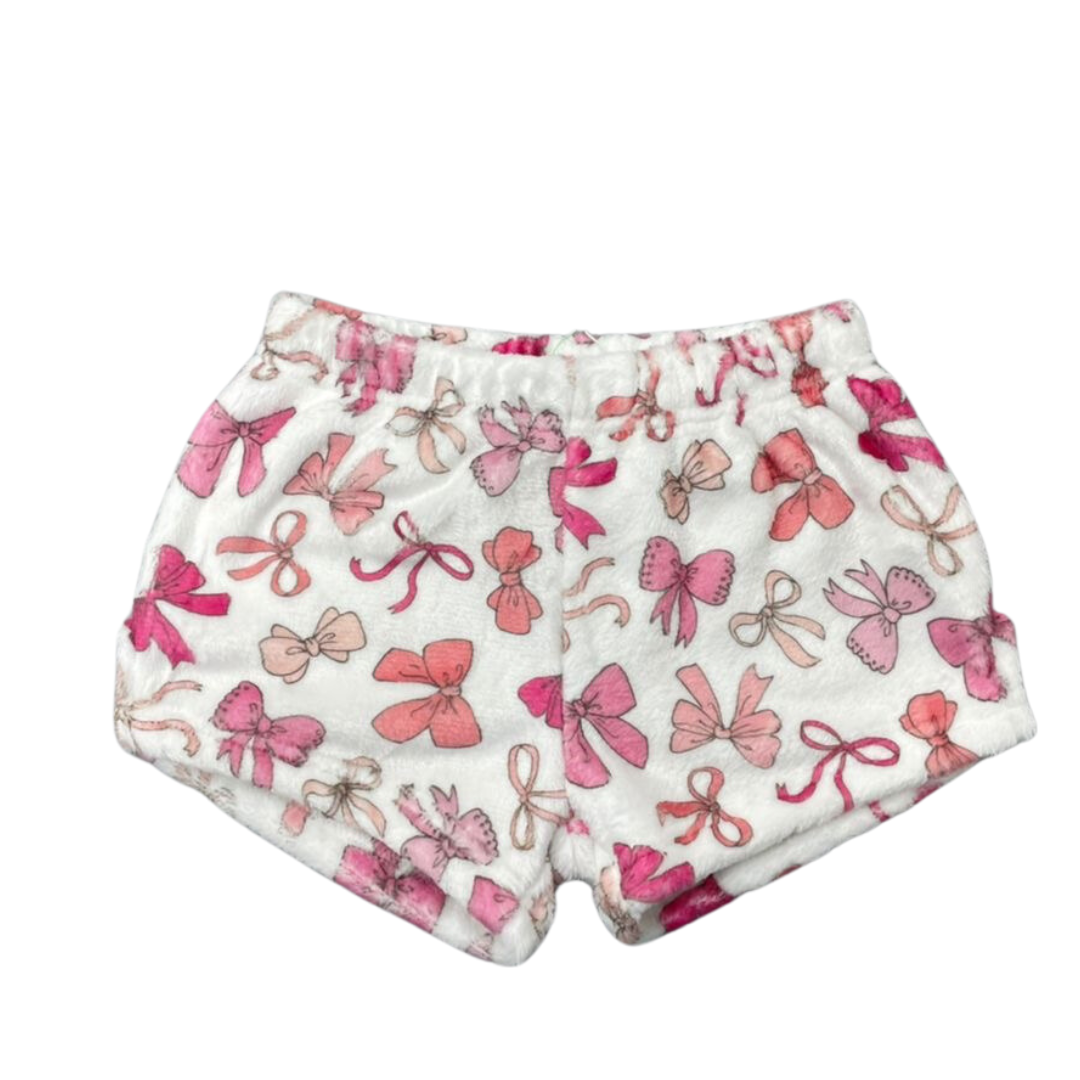 Plush Shorts-Pink Bows