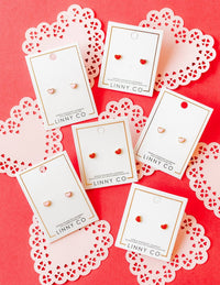 Screwback Stud Earrings - Nora Heart Pink
