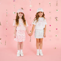 Sky Blue Floral Bow Patch Short Sleeve T-Shirt - Kids Spring