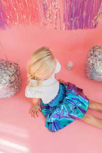 Ruffle Skort in Aqua Lamé