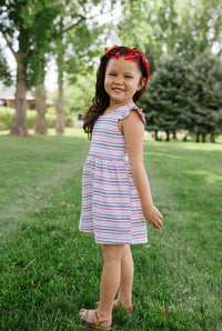 Macie Romper in Patriotic Stripe