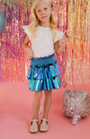 Ruffle Skort in Aqua Lamé