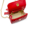 Quilted Pearl Handle Bow Ribbon Handbag: Red