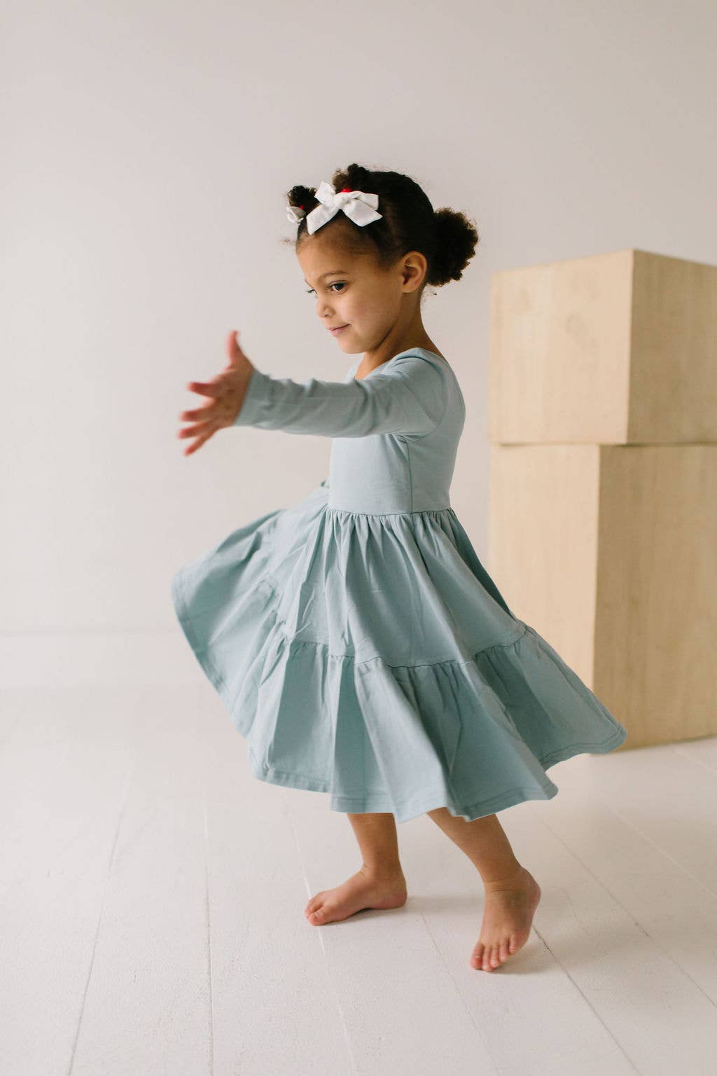 Gwendolyn Ruffle Dress in Dusty Blue