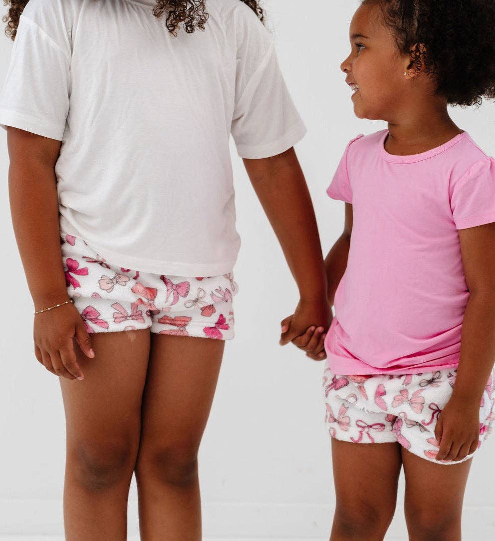 Plush Shorts-Pink Bows