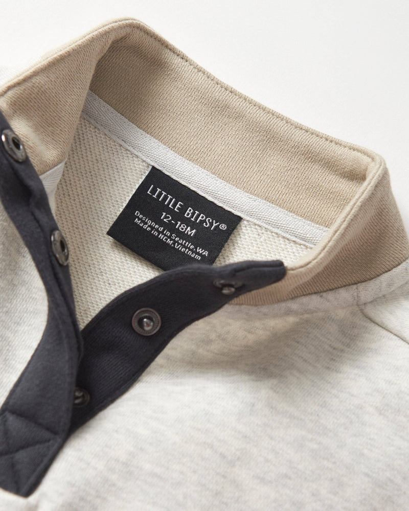 Colorblock Mockneck Pullover - Stone Grey