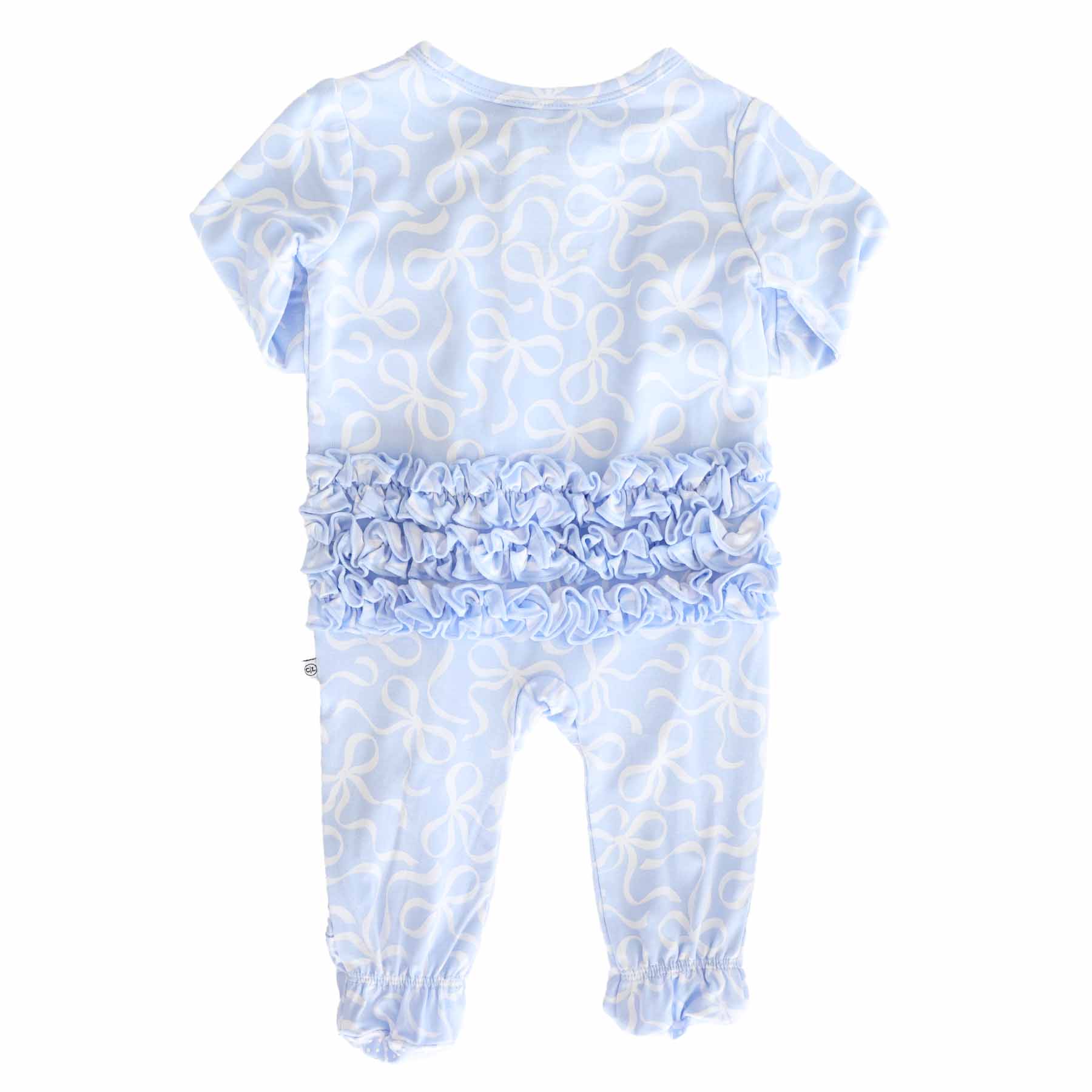 Blue-tiful Bows Ruffle Zipper Footie