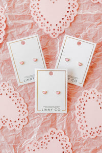Screwback Stud Earrings - Nora Heart Pink