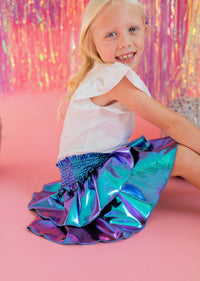 Ruffle Skort in Aqua Lamé
