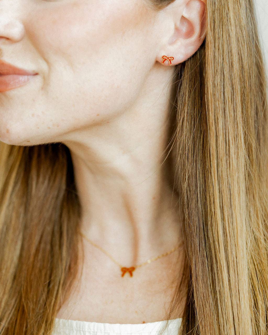 Screwback Stud Earrings - Sadie Bow Red